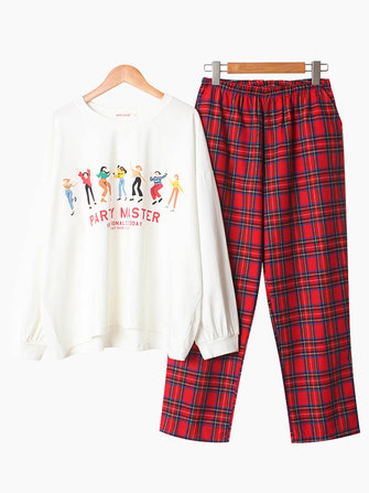 Pyjama décontracté à manches longues imprimé coton O Neck