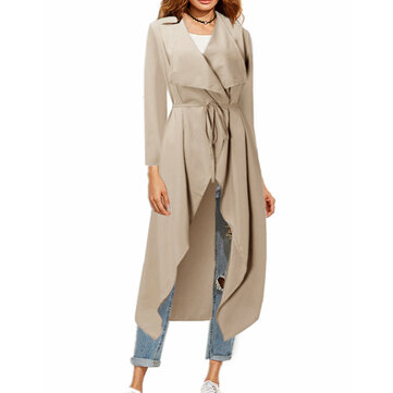 Women Long Sleeve Waterfall Cardigan Long Coats with Belt