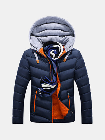 Männer Winter Dicker Mit Kapuze Jacke Moderner Beiläufiger Gepolsterter Warmer Reißverschluss-Taschen Mantel
