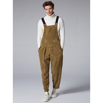 Heren retro corduroy dikke broek losse comfortabele overalls