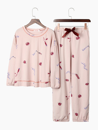 Cotton Sweety O-Neck Printed Long Sleeve Casual Pajamas
