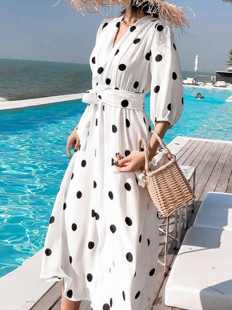 Bohemen maxi-jurk zomer strand lange polkadotprint