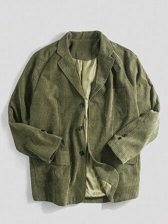 Mens Vintage Chest Pocket Corduroy Warm Long Sleeve Jacket