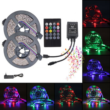 5M 10M 3528 RGB Controle de voz de sincroniza&ccedil;&atilde;o de m&uacute;sica LED Strip Light + 22Keys IR Controle Remoto Ou 3A EU US Adaptador de energia
