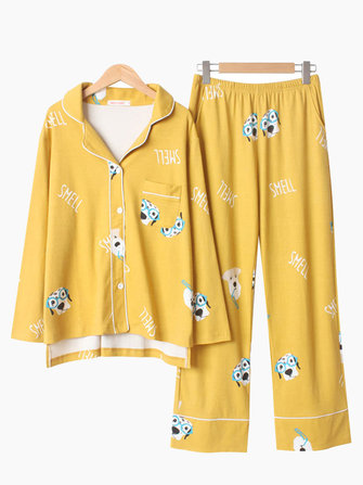 Ensemble de pyjama boutonné imprimé pour chien en coton pour femmes