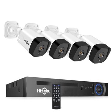 Hiseeu 4Pcs POE H.265 + caméras de sécurité IP 8CH 5MP NVR système de caméra de soutien Audio Night Vision 10 m IP66 Étanche Onvif