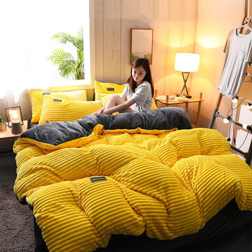 4pcs Ab Sided Thicken Corduroy Velvet Winter Bedding Sets Full