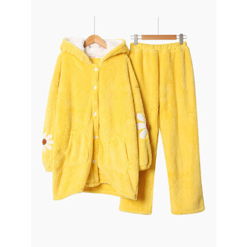 Ensemble de pyjama 2 pièces à capuchon en molleton corail à fleurs