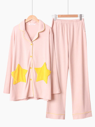 Frauen-Baumwollstern-Patchwork-langes Hülsen-Beschaffenheits-Pyjama-Set