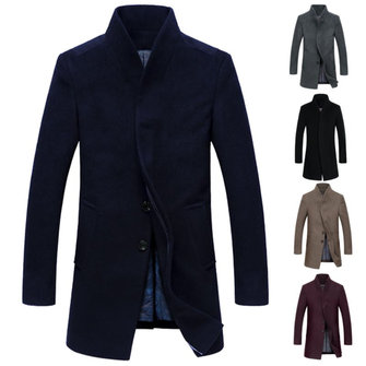 Warme Herren Trenchjacke mit langem Mantel Slim Fit Parka Kragen Mantel Peacoat Outwear