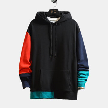 Mode Patchwork Kordelzug Kapuzenpulli