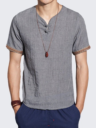 Mens Linen Chinese Style Retro Solid Color Summer Shirt