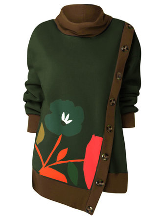 Felpa alta da donna con bottoni a collo alto casual