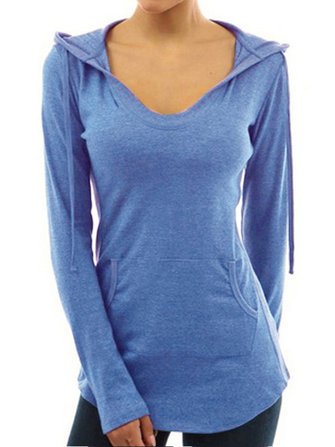 المرأة كم طويل مقنع الخامس الرقبة البلوز عادية