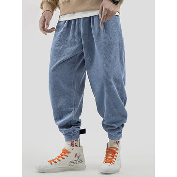 Męskie, sztruksowe, elastyczne spodnie w stylu vintage z grubym, czystym kolorem