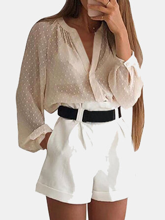 Polka Dot See-through Long Sleeve Loose Casual Blouse