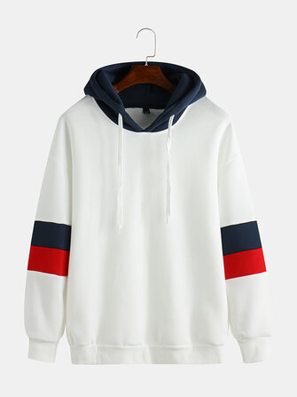 メンズヒットカラードローストリング長袖カジュアルルーズパーカーS