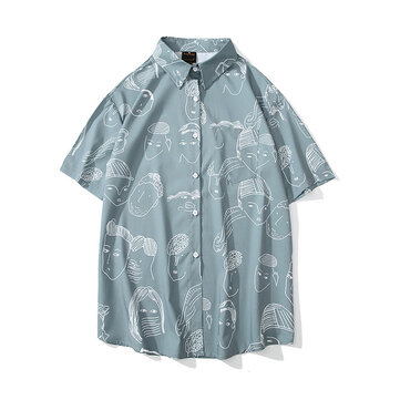 女性半袖グラフィティプリントハワイビーチカジュアルブラウス