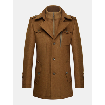 Eşsiz Yaka Sıcak Yün Siper Moda Fermuar Düğme Ceket