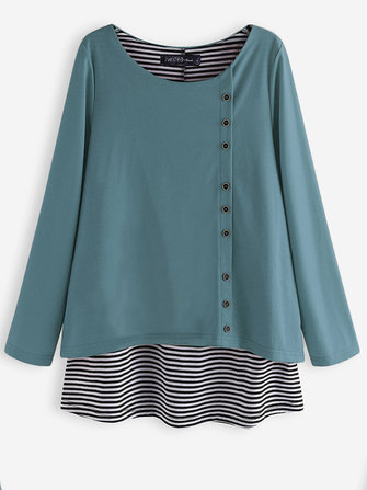 Lange mouwen ronde hals gestreepte patchwork causale blouse