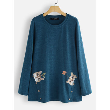 Casual Funny Cats Print Blouse