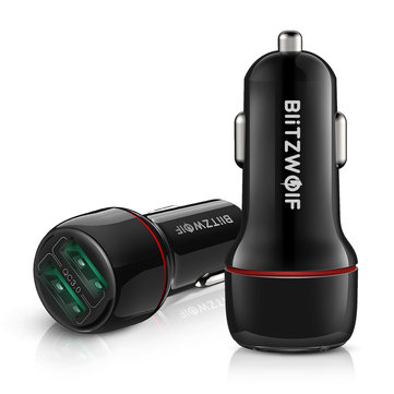 BlitzWolf BW-SD5 18W Dual-Port USB 3.0 Mini Car Charger para iPhone 11 Pro XS Xiaomi Mi8 Pocophone F1 