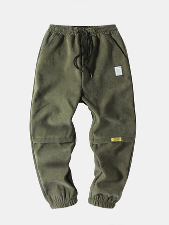Mens Corduroy Thick Casual Loose Fit Mid Waist Jogger Pants