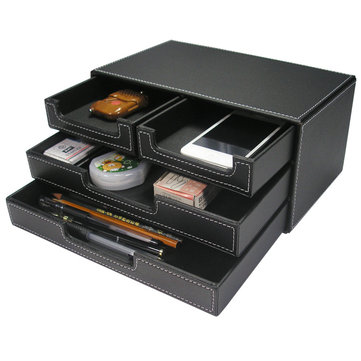 3 Layer 4 Drawer Wood Leather Desk Set Filing Cabinet Storage Box 3 Layer 4 Drawer Wood Leather Desk Set