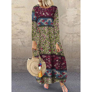 Женский хлопок с цветочным принтом с коротким рукавом с длинным рукавом Платье