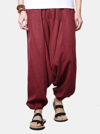 MÄ™skie baweÅ‚niane lniane spodnie haremowe LuÅºne luÅºne spodnie