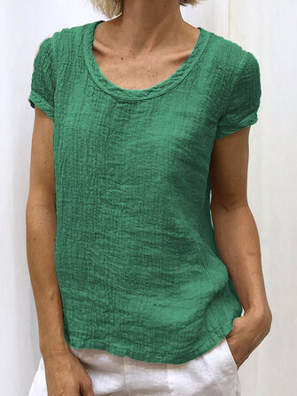 Mulheres Cor Sólida Manga Curta Decote Redondo Casual T-Shirts