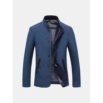 Männer Beiläufige Enganliegende Reißverschluss Einreihige Knopf Baumwolle Moderne Jacke