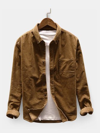 メンズカジュアルコーデュロイルーズポケットデザインシャツ