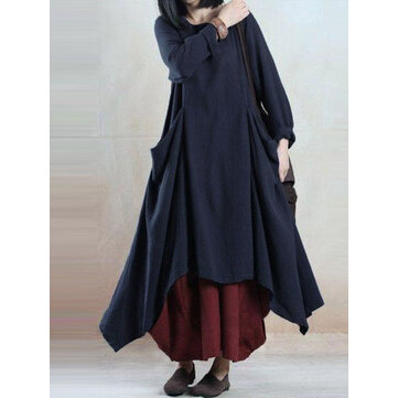 ZANZEA Damen Ethnische Asymmetrische Maxi Kleid