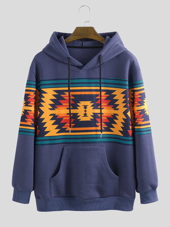Mens Casual Pattern Printing Hooded Long Sleeve Sweatshirt