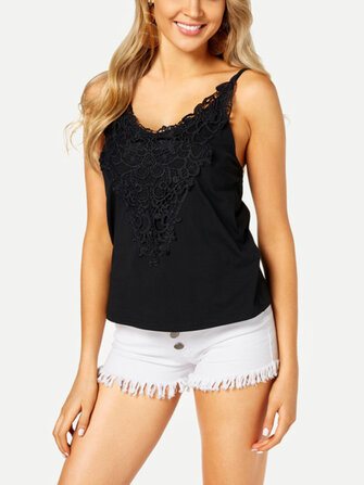 Mujeres sin mangas con cuello en V Patchwork sin mangas Casual Tank Tops