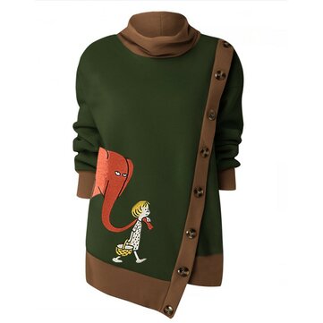 Onregelmatige cartoon print knop Casual hoodie met lange mouwen