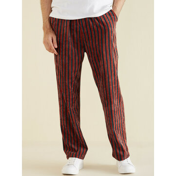Mens Fashion Corduroy Stripe Zipper Long Casual Pants