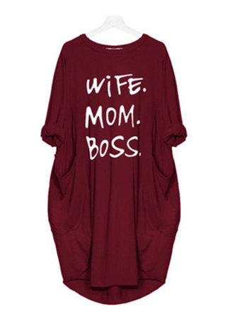 Frauen beiläufige lose Druck-lange Hülse Kleid mit Taschen