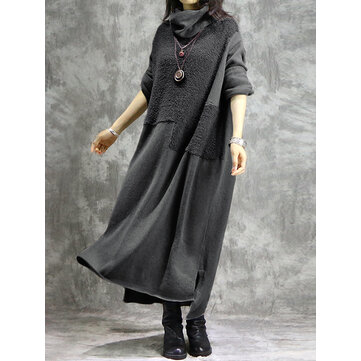 Robe décontractée à manches longues pour femmes de couleur unie