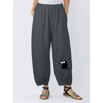 Solide Cartoon Katze Hose mit Fischmuster
