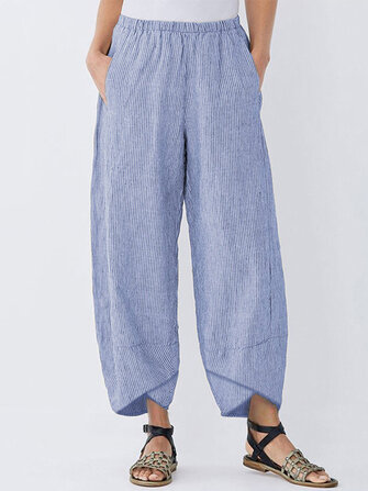 Women Elastic Waist Striped Harem Pants