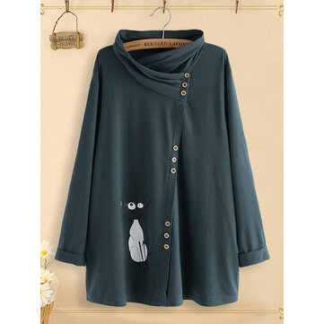 Camicia asimmetrica del gatto dolcevita sveglio del fumetto