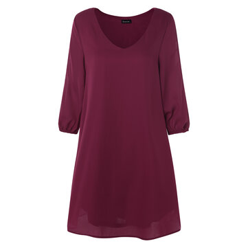 Mujer Verano Sólido Casual 3/4 Manga Camisa Mini Vestido