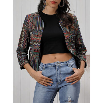 Casacos de manga comprida de impress&atilde;o de mulheres vintage