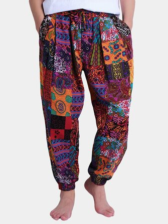 Мужская Этнический Стиль Печатный Свободный Хлопок Повседневный Гарем Брюки