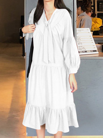 レディース長袖ミディルーズプリーツシャツドレス