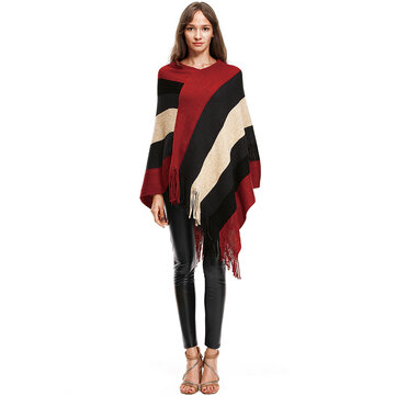 Damen Langer Strickpullover Pullover Loose Batwing Sleeved Poncho