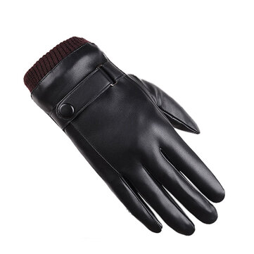 Homens Mulheres Full-Finger PU Luvas de couro Thick Winter Warm Cycling Driving Windproof Mittens