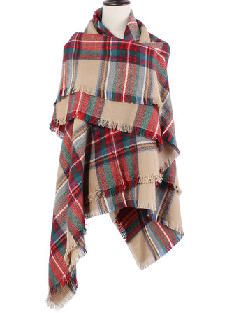 Warm Plaid Tassel Hem Soft Wrap Scarf